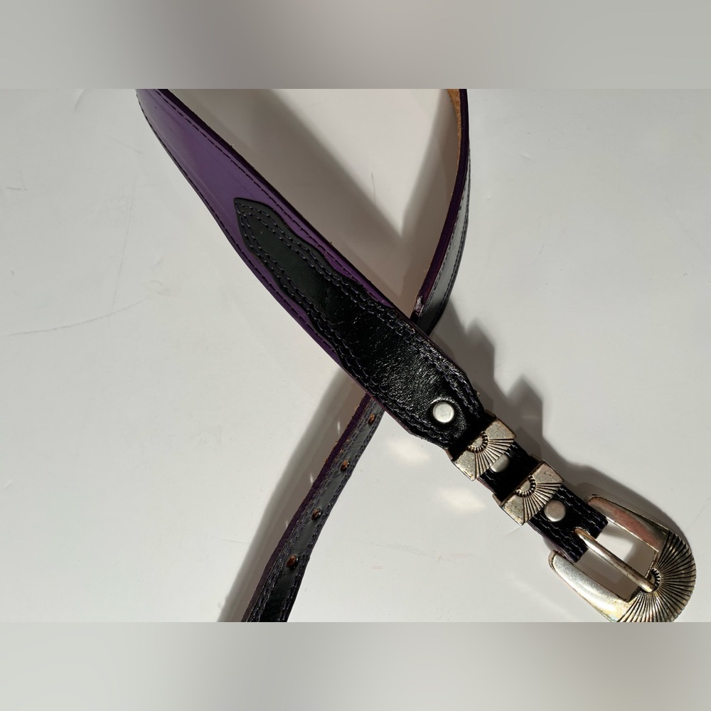 Ornate black and purple cowboy belt 36”